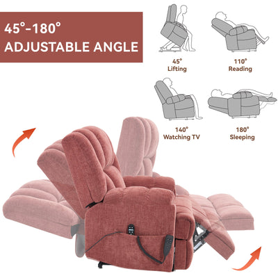 Dual Motor Heat Massage Infinite Position Up to 350 LBS Electric Power Lift Recliners with Power-Remote, Medium-firm and Heavy Duty, Red