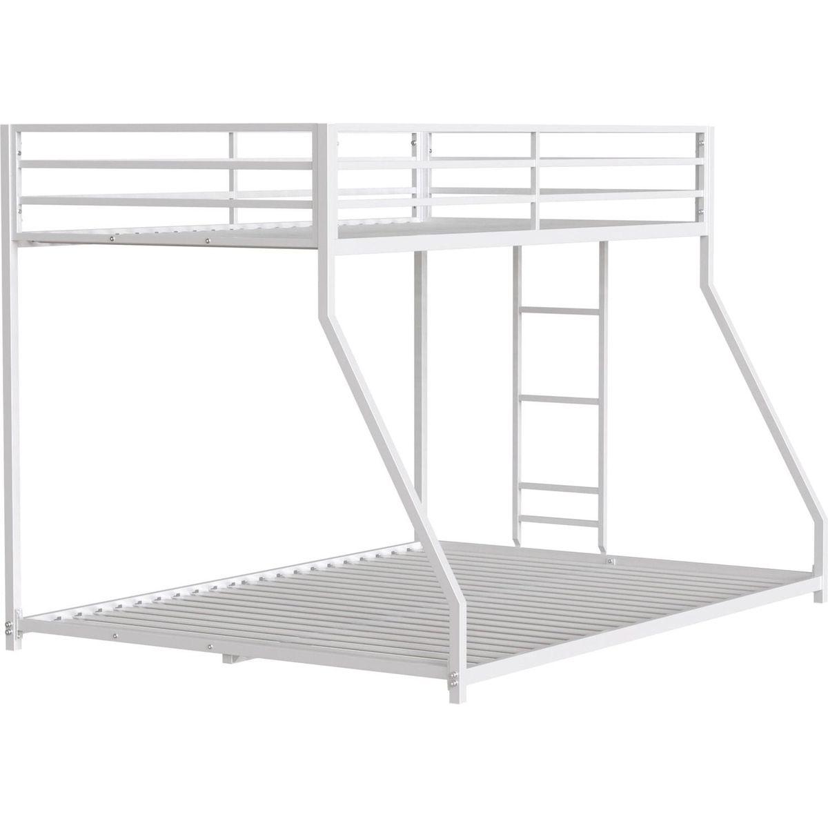 Adam Sturdy Twin Over Full Metal Bunk White for Kids and Adult, Low Profile and Easy Climbing with Stable Ladder