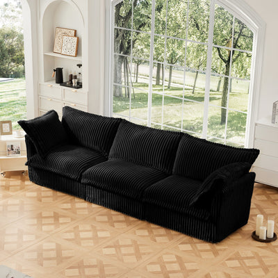 Slipcovered Sofa Couch, Modern 3 Seater Sofa with Suppleness Armrests,Deep Seat Sofa with Soft Multiple Big Pillows, Comfy Couch for Living Room, Apartment,Black Corduroy Fabric