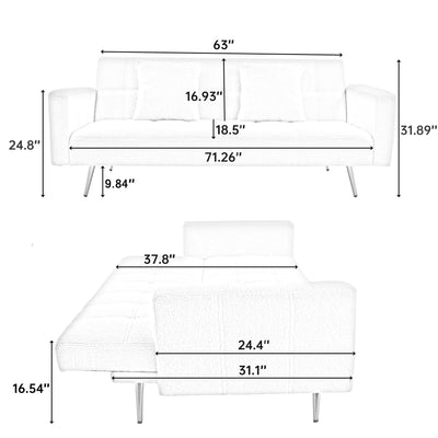 Teddy Fleece Sofa Bed with Luxurious Throw Pillows, Beige Fabric, 71.7-Inch