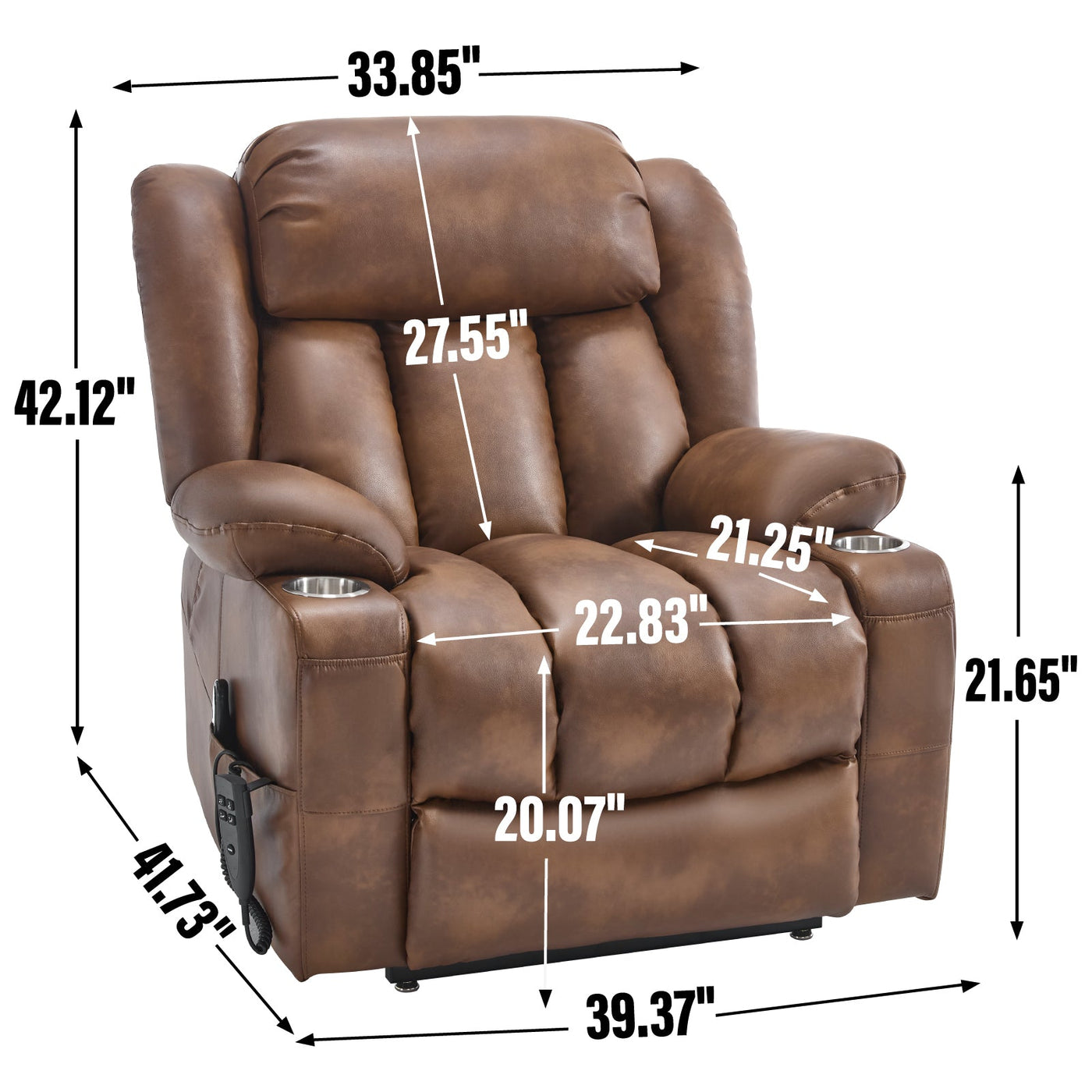 Dual Motor Infinite Position Up to 350 LBS Leatherair Power Lift Recliner Chair, Heavy Duty Motion Mechanism with 8-Point Vibration Massage and Lumbar Heating, Stainless steel Cup Holders, Brown