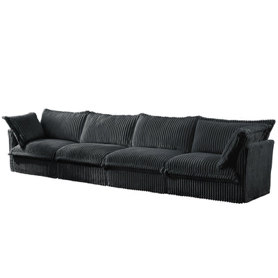 Slipcovered Long Sofa, 4 Seater Sofa with Removable Cover, Extra Deep Couch for Living Room, Corduroy Fabric Cloud Like Comfy Sofa Couch, Gray Corduroy Fabric