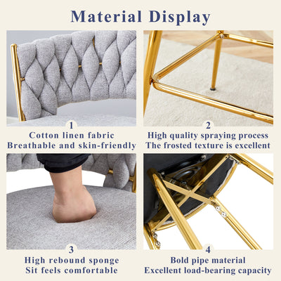 A set of 4 rotating bar stools, equipped with breathable linen cushions - beige seats with golden metal legs, suitable for the height of the kitchen island, dining table or bar counter