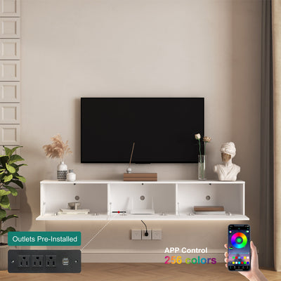 Floating TV Stand Wall Mounted with 16 Color LEDs,69' Modern TV Stand, Floating TV Cabinet Entertainment Center for 55 60 65 Inch TV,