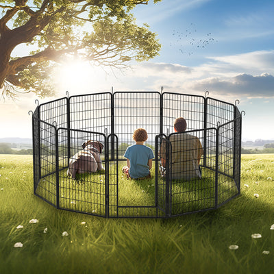 12 Panels Heavy-Duty Metal Playpen with Door, 39.37' H Dog Fence Pet Exercise Pen for Outdoor, Indoor