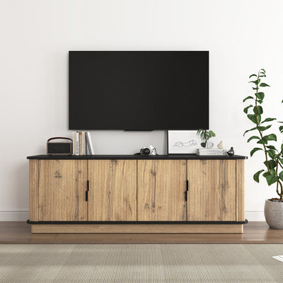 Natural Wood Grain Four-Door MDF TV Cabinet, An Ideal Choice for TV And Item Storage in Modern Homes, A Perfect Blend of Nordic And Modern Minimalist Styles, With Dimensions of 55*15.7*18.9 inches