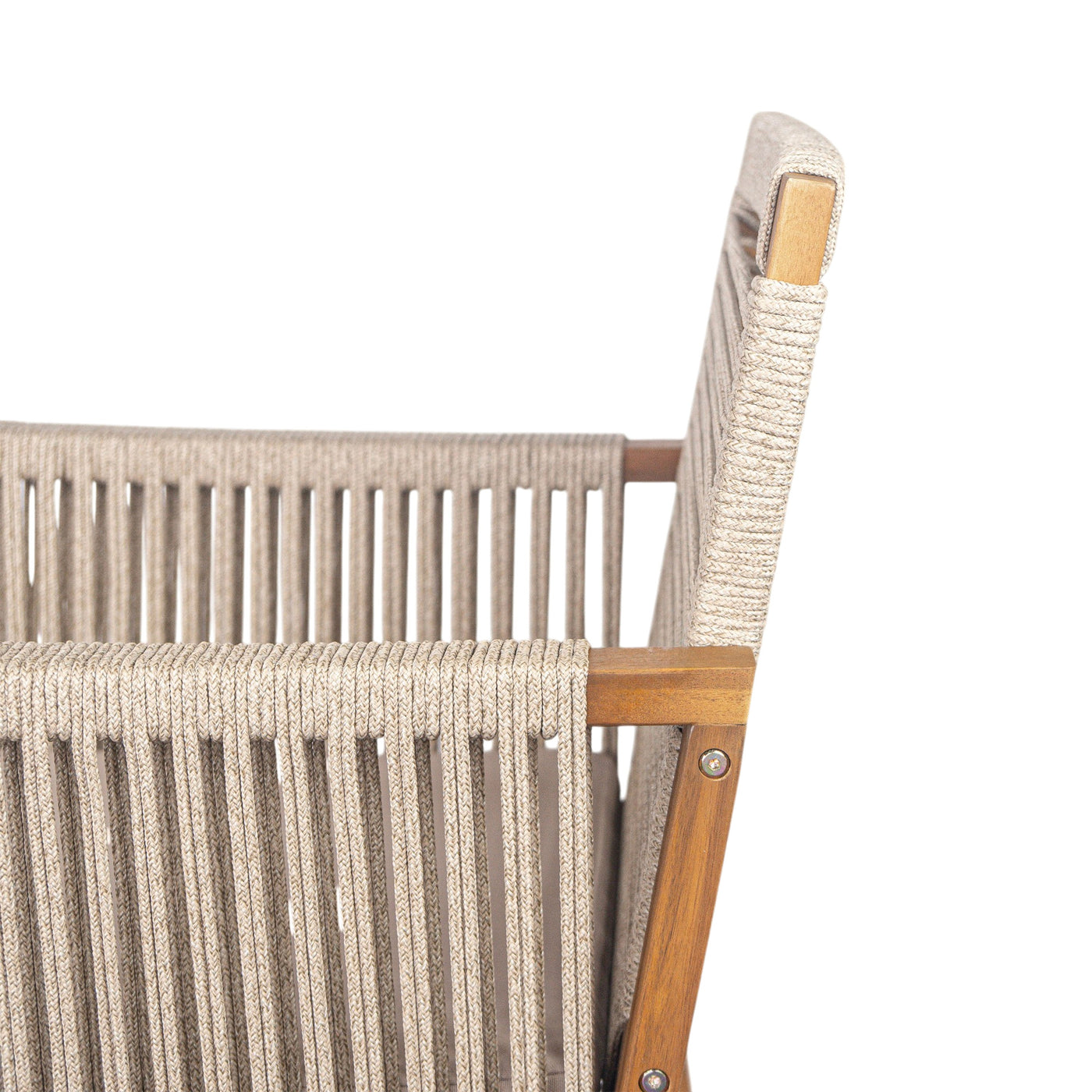 Acacia Wood Outdoor Dining Chairs Set of 2 with Rope Design Back and Arms, Washable Cushion, Light Brown