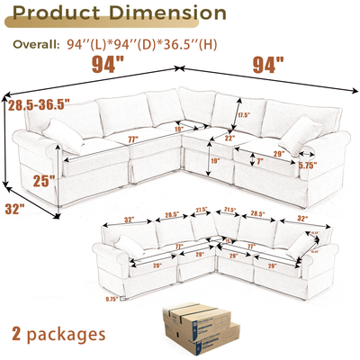 [NEW ARRIVED] [VIDEO PROVIDED]   Modular Sectional Sofa Set,Convertible L Shaped Couch ,5 Seat,Reversible Sectional Sofa Couch,Upholstered,Corner Sofa,Rolled Arms,Soft Linen Fabric,  Beige