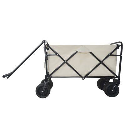 360° Rotating Rear Wheel Heavy-Duty Folding Wagon – Multi-Use Garden Cart with All-Terrain Wheels, Design for Camping, Beach, Picnic & Outdoor, Beige