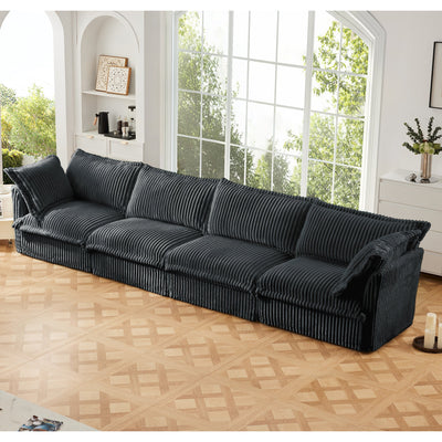 Slipcovered Long Sofa, 4 Seater Sofa with Removable Cover, Extra Deep Couch for Living Room, Corduroy Fabric Cloud Like Comfy Sofa Couch, Gray Corduroy Fabric