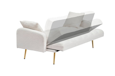 69 Inch Sofa Bed Beige with Adjustable Teddy Sofa for Small Space Living Room and Bedroom