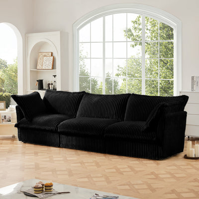 Slipcovered Sofa Couch, Modern 3 Seater Sofa with Suppleness Armrests,Deep Seat Sofa with Soft Multiple Big Pillows, Comfy Couch for Living Room, Apartment,Black Corduroy Fabric