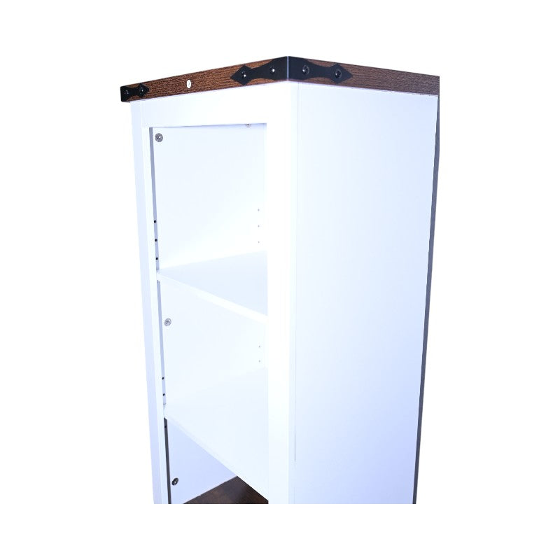 Narrow cabinet,Bathroom Storage Cabinet, Farmhouse Storage Cabinet with Adjustable Shelves & Storage Drawer, Tall Linen Tower for Bathroom, Living Room, White with black walnut color (top)