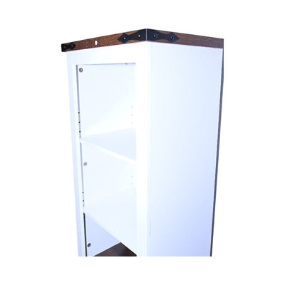 Narrow cabinet,Bathroom Storage Cabinet, Farmhouse Storage Cabinet with Adjustable Shelves & Storage Drawer, Tall Linen Tower for Bathroom, Living Room, White with black walnut color (top)