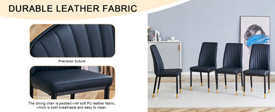 A set of 4 dining chairs, black dining chair set, PU material high backrest seats and sturdy leg chairs, suitable for restaurants, kitchens, and living rooms