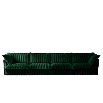 Slipcovered Long Sofa, 4 Seater Sofa with Removable Cover, Extra Deep Couch for Living Room, Corduroy Fabric Cloud Like Comfy Sofa Couch, Green Corduroy Fabric