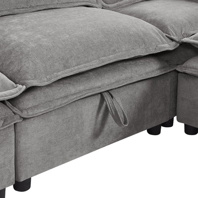 U_Style Double-Layer Cushion Modern Large U-Shaped Modular Sofa, Freely Combinable 6-Seater with Storage Function, Convertible to Sofa Bed, Perfect for Living Rooms, Offices, and Apartments