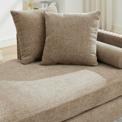 Upholstered Chaise Lounge Indoor with Nailheads, Sleeper Sofa Couch with 4 Throw Pillows & 2 Bolsters, Daybed with Rubberwood Legs, Taupe Chenille,75.2'' Wide