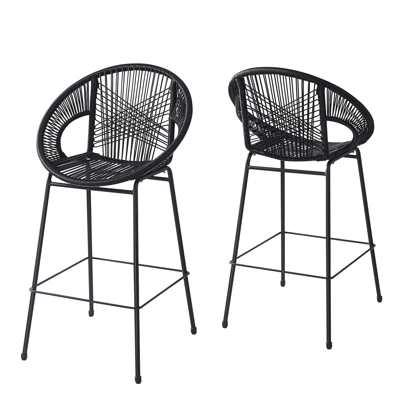 Ferrara Outdoor Patio Barstool Set of 2, Black Faux Wicker PE Rattan with Iron Frame