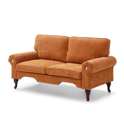 66-Inch Modern Linen Loveseat Sofa with Wooden Legs & Crystal button and Copper Nail, Tufted Backrest, Perfect for Living Room, Bedroom, or Office (Orange)