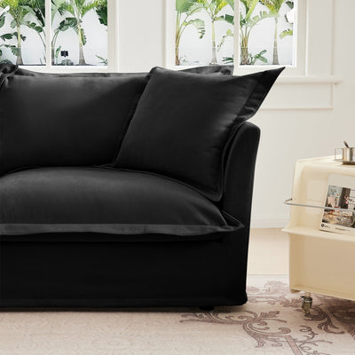 Slip-covered Armchair with 1 Big Back Cushion and 2 Big Toss Pillows, Single Deep Seat Comfy Single Couch Sofa Multiple Large Soft Pillows, Chenille Fabric, Black