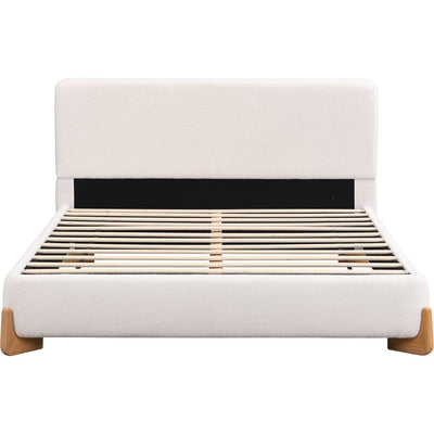 Elegant Boucle Upholstered Bed, A Luxurious and Comfortable Bedroom Centerpiece, King Size, White