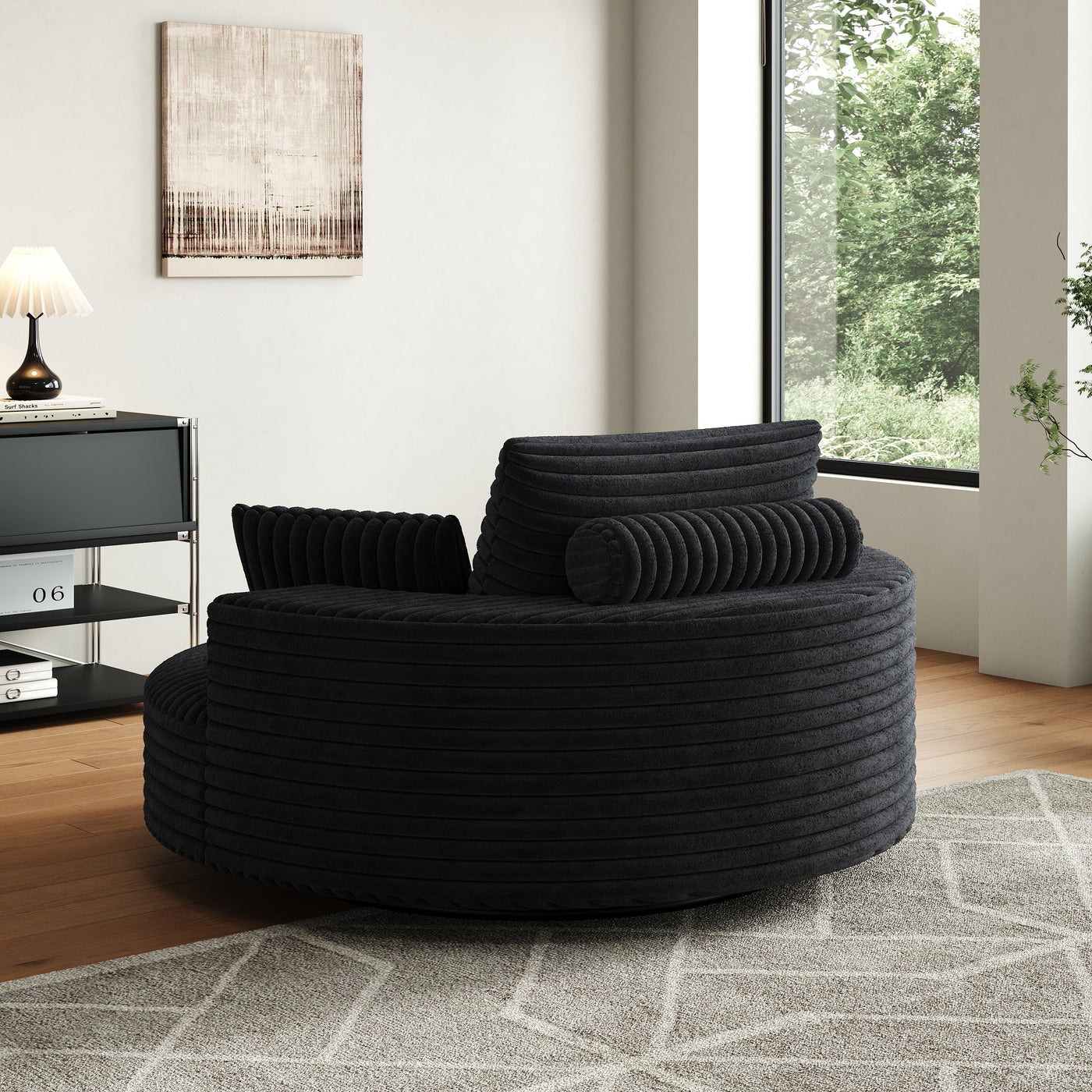 55''L Corduroy Chenille Foam Single Swivel Chair, Fluffy Modern Sleeper, 360 Degree Swivel Chair for Living Room, Bedroom, Lounge and Projection Room
