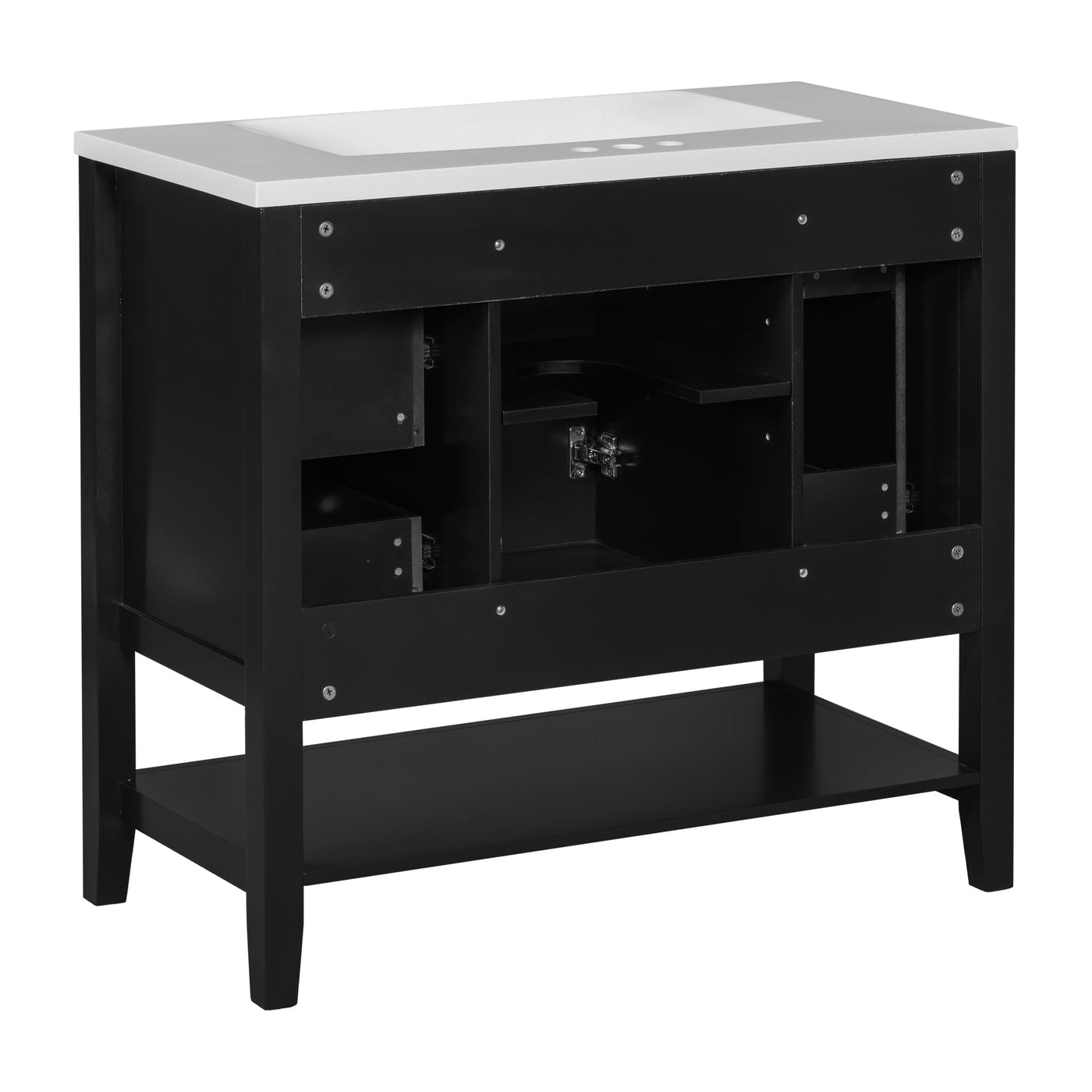 36' Bathroom Vanity with Sink Combo, One Cabinet and Three Drawers, Solid Wood and MDF Board, Black (Old Sku:SY999505AAB)
