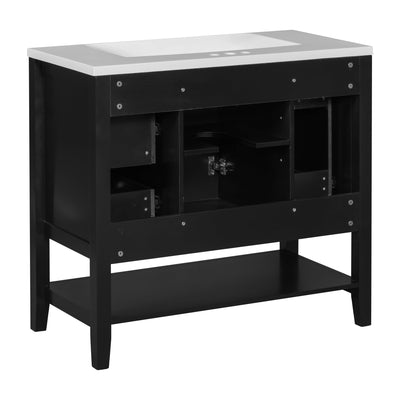36' Bathroom Vanity with Sink Combo, One Cabinet and Three Drawers, Solid Wood and MDF Board, Black (Old Sku:SY999505AAB)