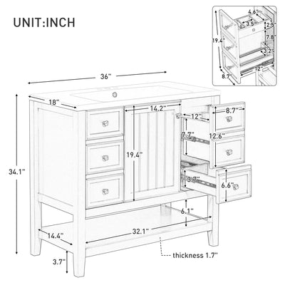 36' Bathroom Vanity with Sink Combo, One Cabinet and Three Drawers, Solid Wood and MDF Board, Black (Old Sku:SY999505AAB)