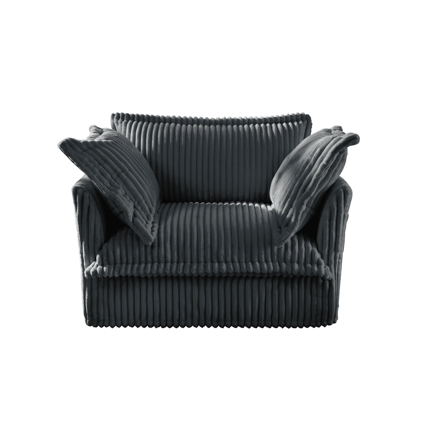 Slip-covered Armchair with 1 Big Back Cushion and 2 Big Toss Pillows, Single Deep Seat Comfy Single Couch Sofa Multiple Large Soft Pillows, Grey  Corduroy Fabric
