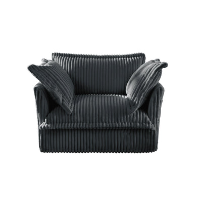 Slip-covered Armchair with 1 Big Back Cushion and 2 Big Toss Pillows, Single Deep Seat Comfy Single Couch Sofa Multiple Large Soft Pillows, Grey  Corduroy Fabric