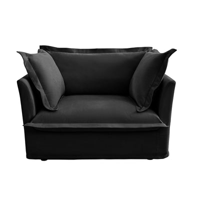Slip-covered Armchair with 1 Big Back Cushion and 2 Big Toss Pillows, Single Deep Seat Comfy Single Couch Sofa Multiple Large Soft Pillows, Chenille Fabric, Black