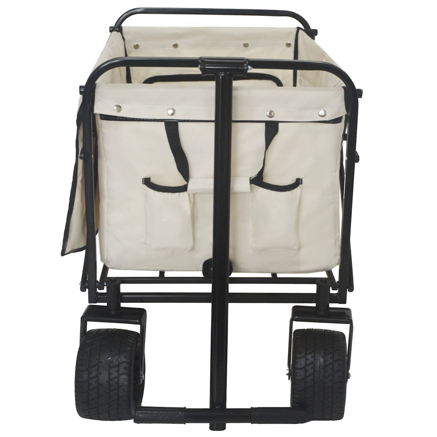 360° Rotating Rear Wheel Heavy-Duty Folding Wagon – Multi-Use Garden Cart with All-Terrain Wheels, Design for Camping, Beach, Picnic & Outdoor, Beige