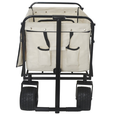 360° Rotating Rear Wheel Heavy-Duty Folding Wagon – Multi-Use Garden Cart with All-Terrain Wheels, Design for Camping, Beach, Picnic & Outdoor, Beige