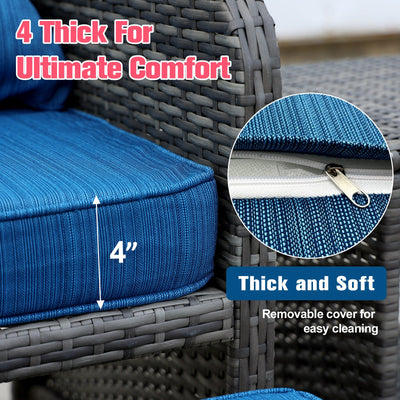 5 Pieces Wicker Patio Furniture Set Outdoor Patio Chairs with Ottomans Conversation Furniture with coffetable for Poolside Garden Balcony