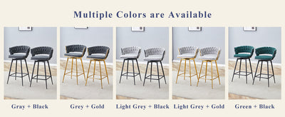 A set of 4 rotating bar stools, equipped with breathable linen cushions - beige seats with golden metal legs, suitable for the height of the kitchen island, dining table or bar counter