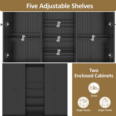 U-Can 78.7'H Hall Tree with Bench and 5 Storage Cubbies, Modern Entryway Storage Organizer Cabinet with 4 Doors, 5 Drawers and Adjustable Shelves for Hallway, Entryway, Living Room