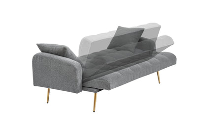 69 Inch Sofa Bed Gray with Adjustable Teddy Sofa for Small Space Living Room and Bedroom