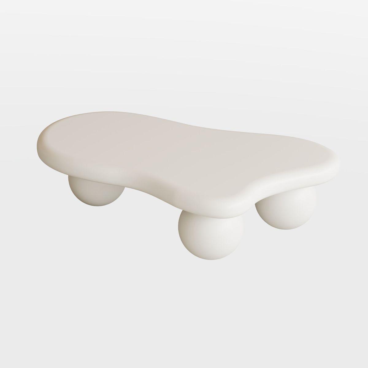 40 Inch Cloud Shaped Coffee Table with 3 Ball Legs for Living Room, Cream White