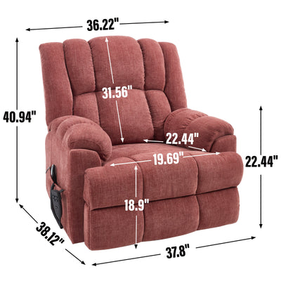 Dual Motor Heat Massage Infinite Position Up to 350 LBS Electric Power Lift Recliners with Power-Remote, Medium-firm and Heavy Duty, Red