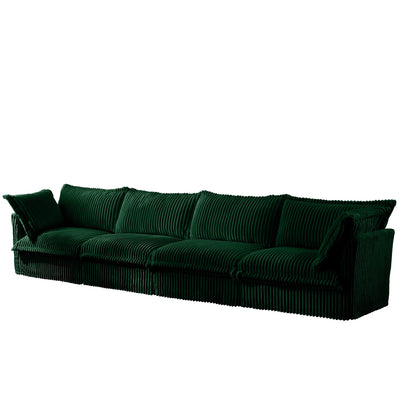 Slipcovered Long Sofa, 4 Seater Sofa with Removable Cover, Extra Deep Couch for Living Room, Corduroy Fabric Cloud Like Comfy Sofa Couch, Green Corduroy Fabric