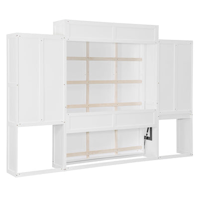 Queen Size Murphy Bed with Desk, Vanity and Cabinets, White