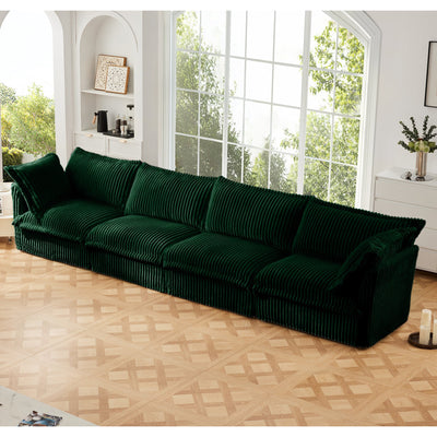 Slipcovered Long Sofa, 4 Seater Sofa with Removable Cover, Extra Deep Couch for Living Room, Corduroy Fabric Cloud Like Comfy Sofa Couch, Green Corduroy Fabric