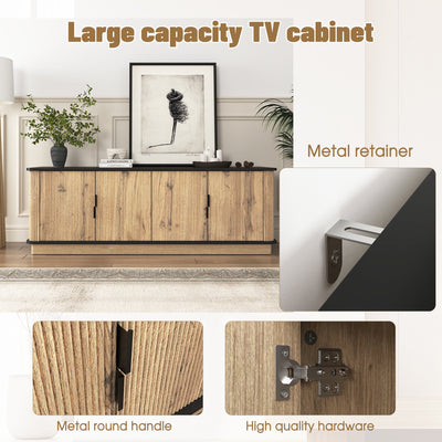Natural Wood Grain Four-Door MDF TV Cabinet, An Ideal Choice for TV And Item Storage in Modern Homes, A Perfect Blend of Nordic And Modern Minimalist Styles, With Dimensions of 55*15.7*18.9 inches
