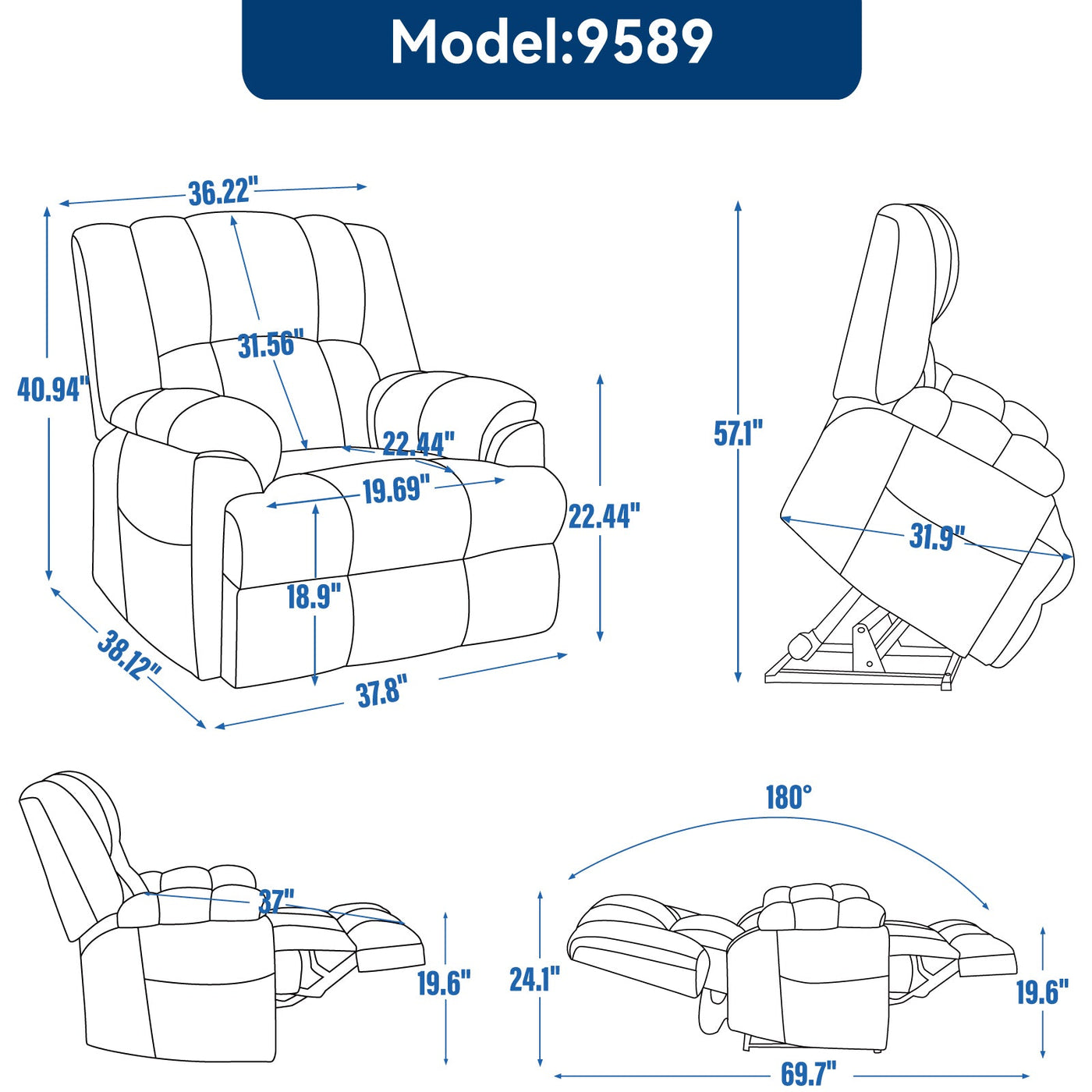 Dual Motor Heat Massage Infinite Position Up to 350 LBS Electric Power Lift Recliners with Power-Remote, Medium-firm and Heavy Duty, Red