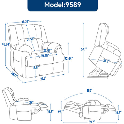 Dual Motor Heat Massage Infinite Position Up to 350 LBS Electric Power Lift Recliners with Power-Remote, Medium-firm and Heavy Duty, Red