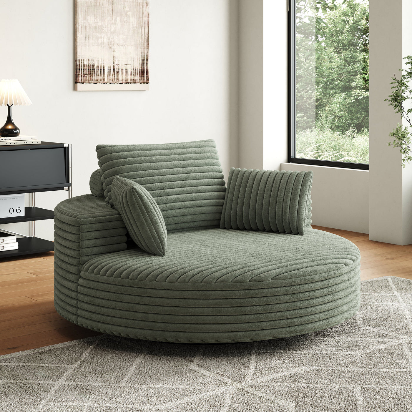 55''L Corduroy Chenille Foam Single Swivel Chair, Fluffy Modern Sleeper, 360 Degree Swivel Chair for Living Room, Bedroom, Lounge and Projection Room