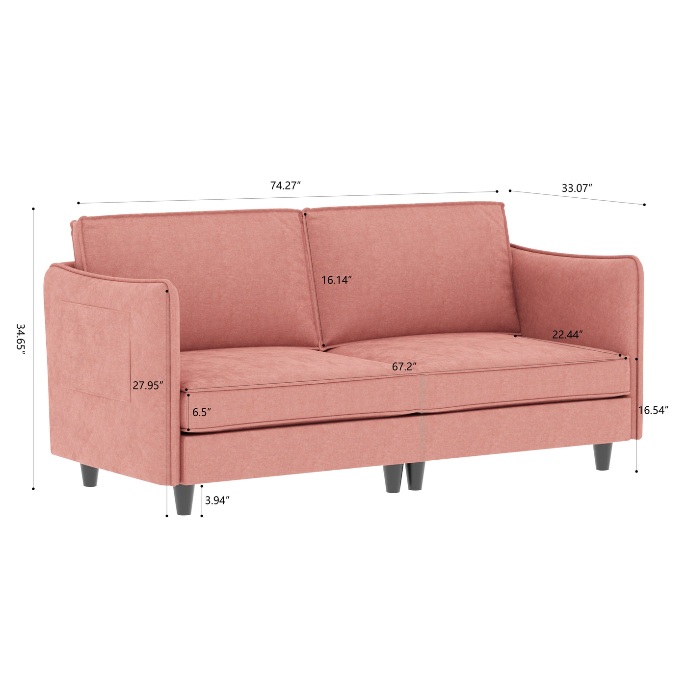 74.27'' Loveseat Sofa, 2 Seater Comfy Couch,Mid Century Modern Designed for Small Spaces, Apartment, Bedroom, Dorm, Office
