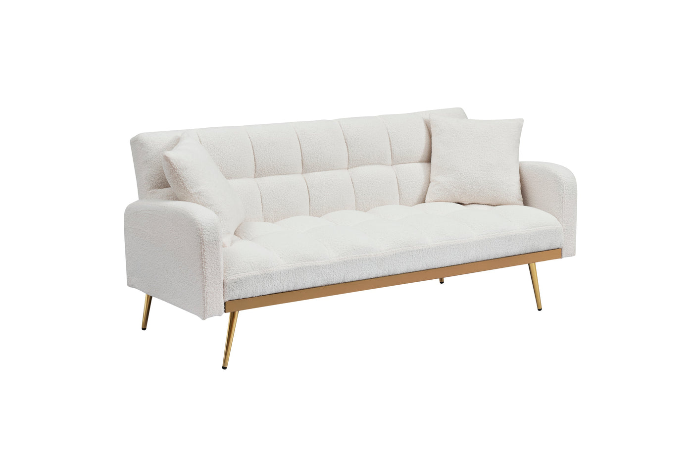 69 Inch Sofa Bed Beige with Adjustable Teddy Sofa for Small Space Living Room and Bedroom